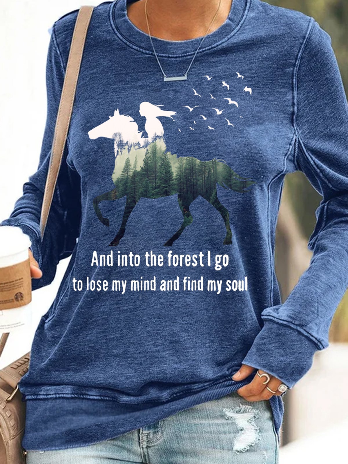 Women's Into Forest  Letters I Go To Lose My Mind And Find My Soul Casual Crew Neck Sweatshirt