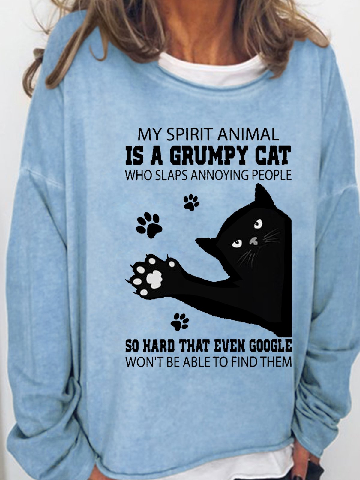 Women's Black cat my spirit animal is a grumpy cat who slaps annoying people Casual Sweatshirt