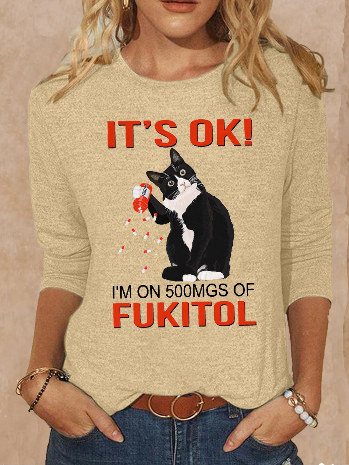 Women's funny It's OK I'm On 500mgs Of Fukitol Cat Casual Shirt