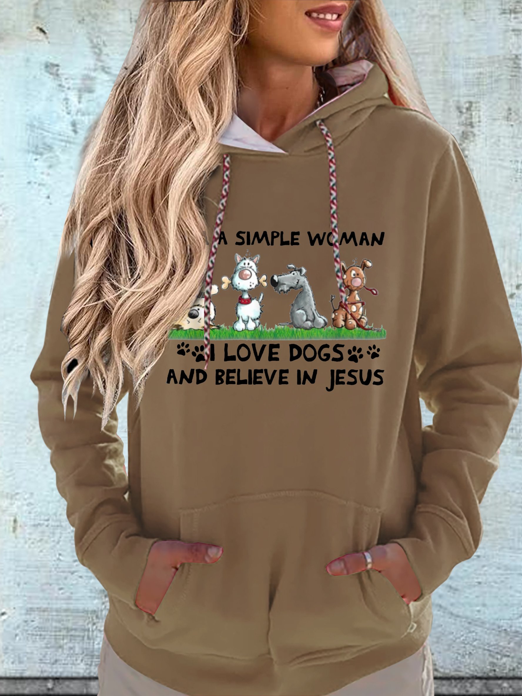 Women's I am a simple woman I love Dogs and Believe in Jesus Dog Casual Hoodie