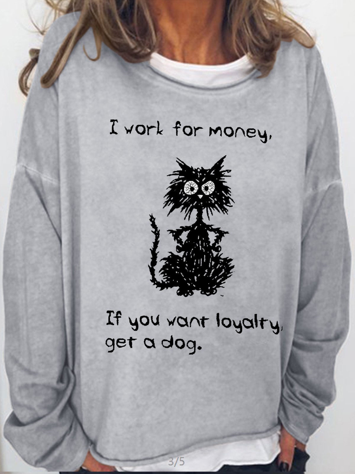 Women's Funny I Work Letter Cat Print Casual Letters Sweatshirt