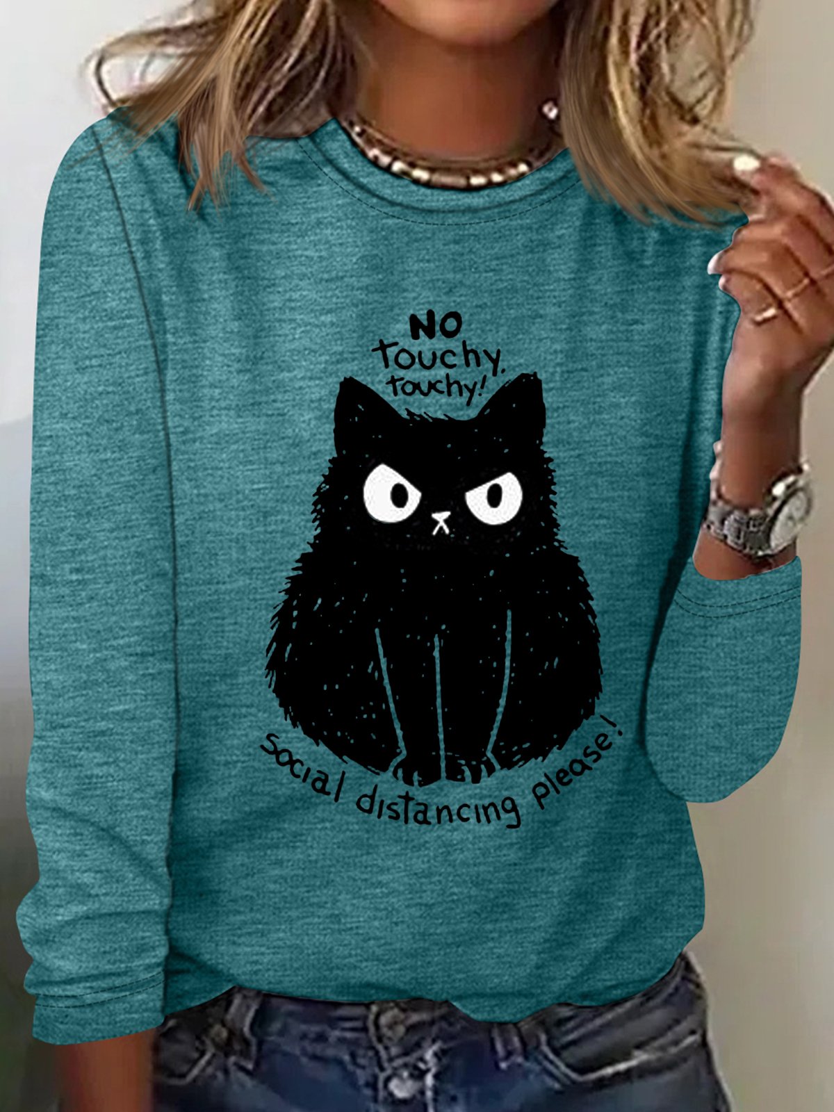 Women's No Touchy Letter Cat Print Letters Casual Shirt