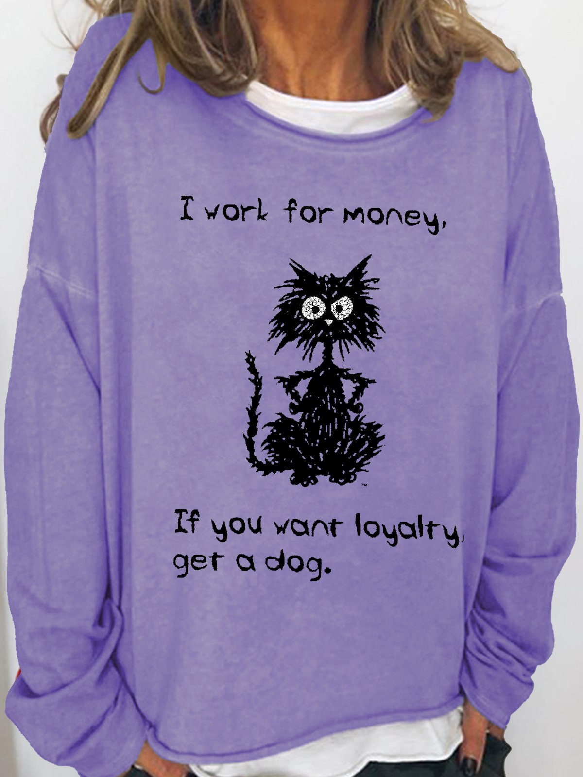 Women's Funny I Work Letter Cat Print Casual Letters Sweatshirt
