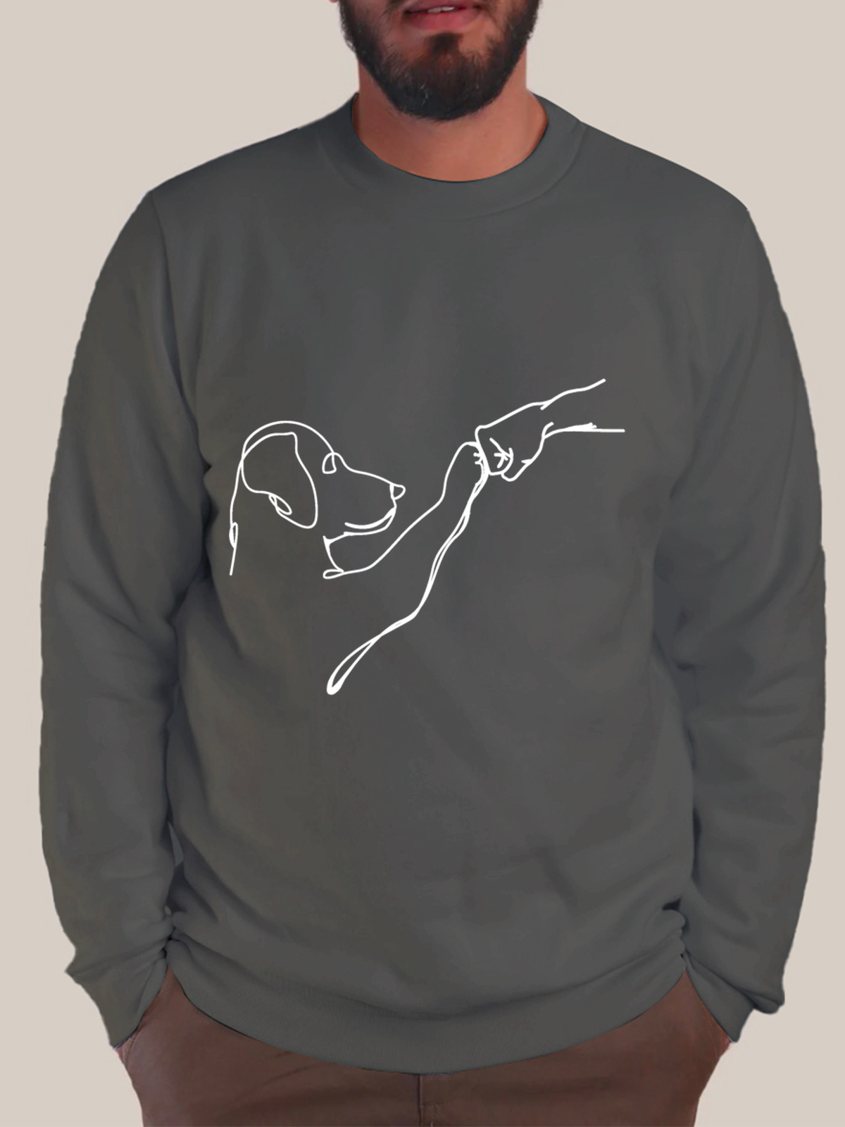 Men’s Dog Fist Bump Casual Animal Crew Neck Sweatshirt