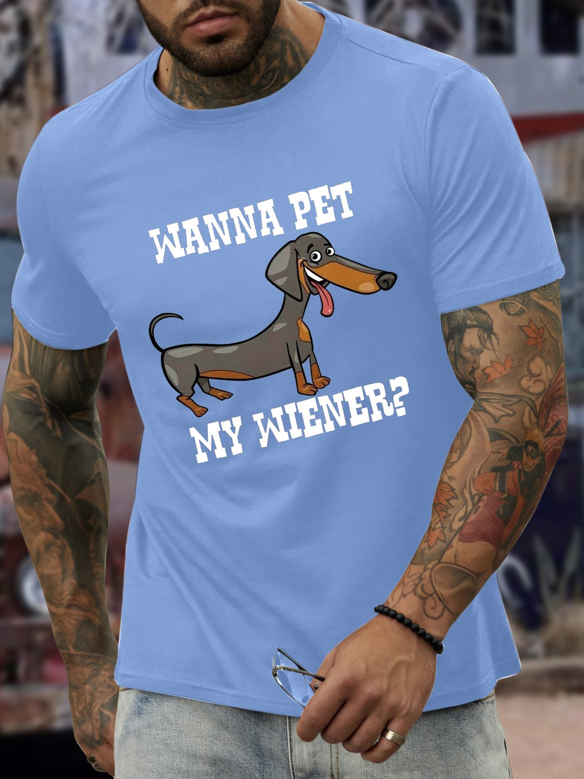 Men’s Wanna Pet My Wiener  Regular Fit Casual T-Shirt