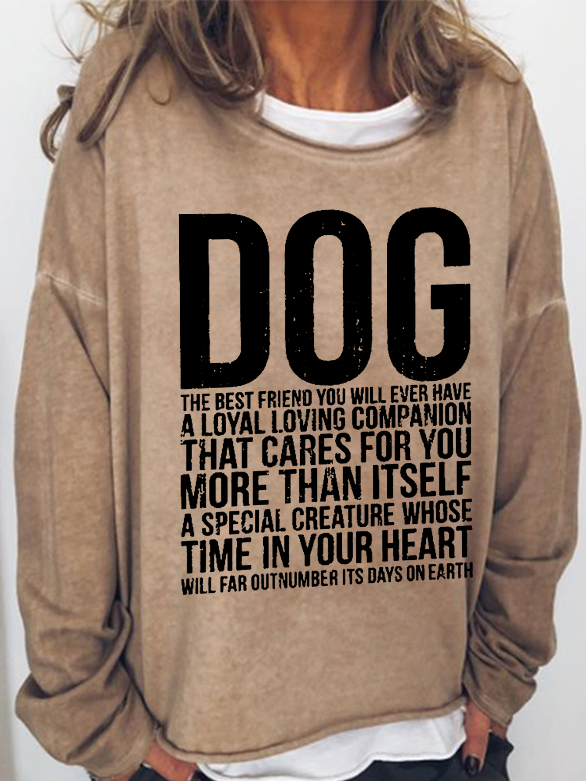 Women's Funny Dog Crew Neck Regular Fit Casual Cotton-Blend Sweatshirt