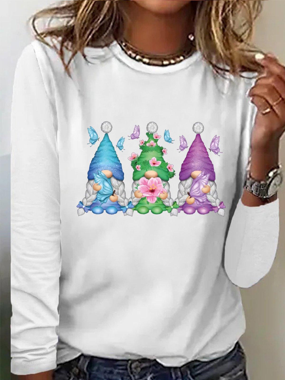 Women's Spring Cute Gnome Butterfly Casual Shirt