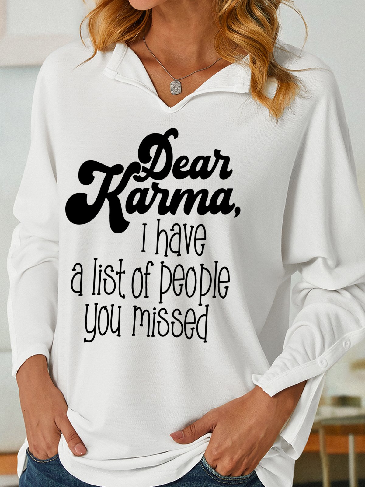 Women's Funny Karma Shawl Collar Casual Sweatshirt