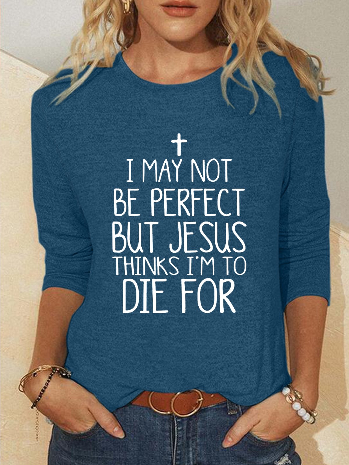 Women‘s I May Not Be Perfect Letter Print Shirt