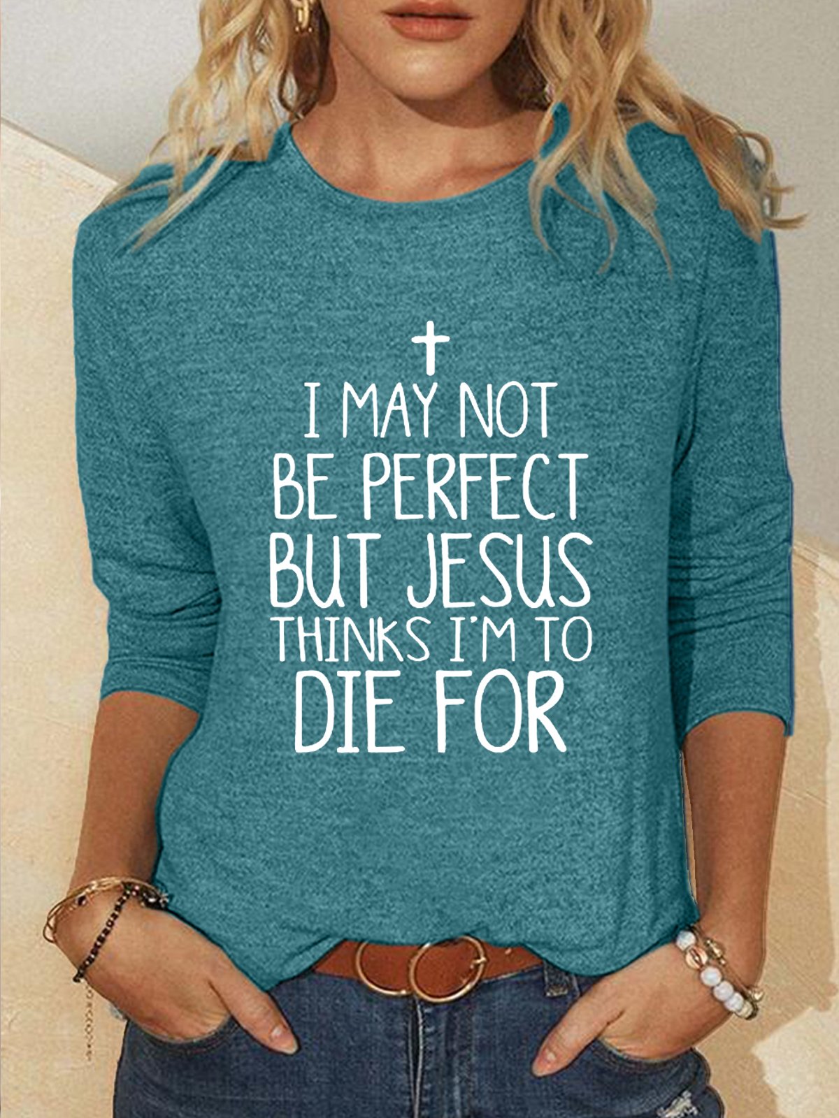 Women‘s I May Not Be Perfect Letter Print Shirt