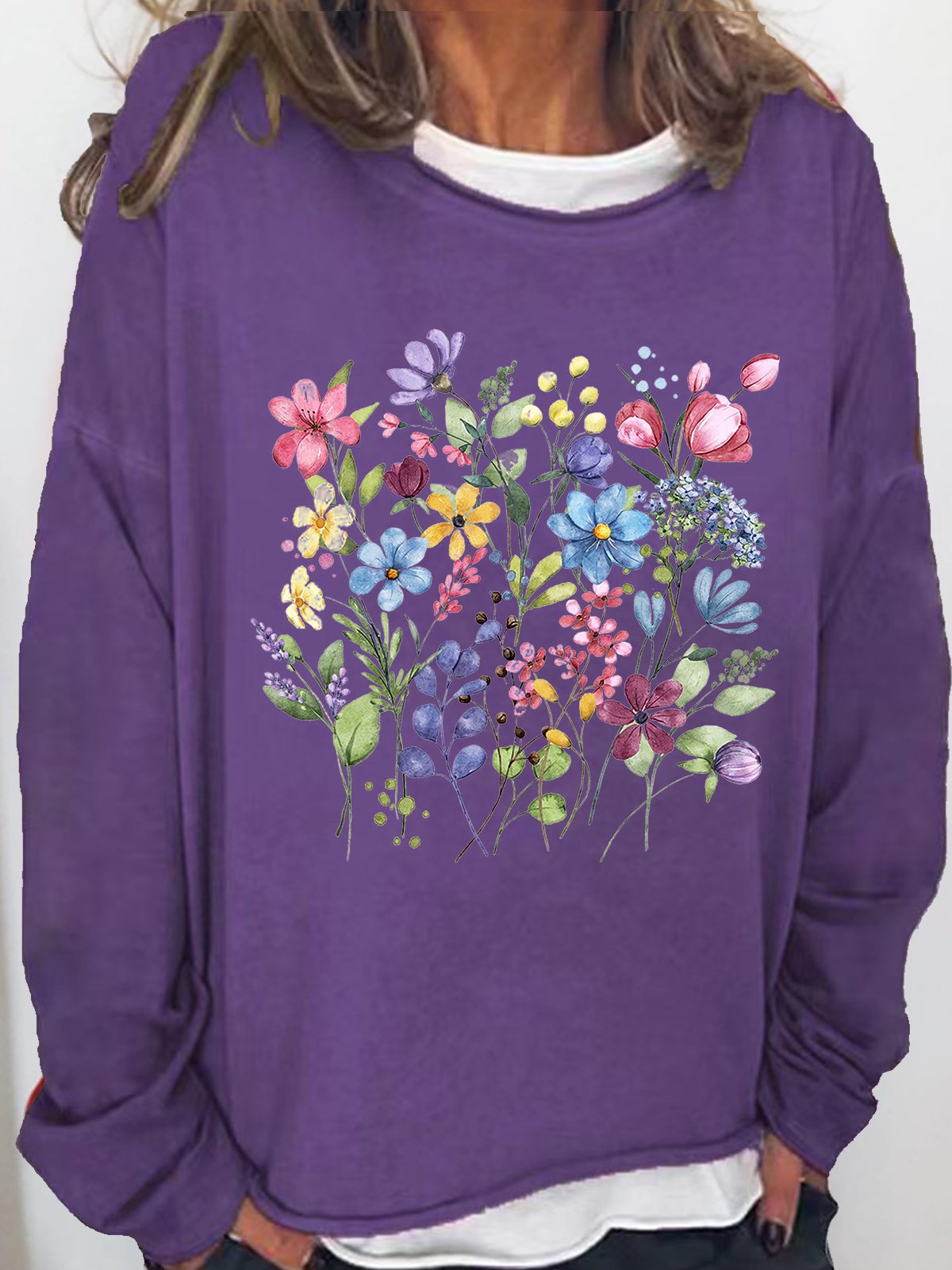 Women's Flower Print Crew Neck Casual Sweatshirt