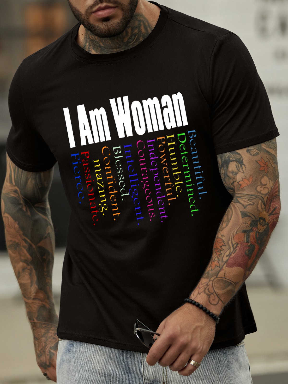 Men’s I Am Woman Casual Text Letters T-Shirt