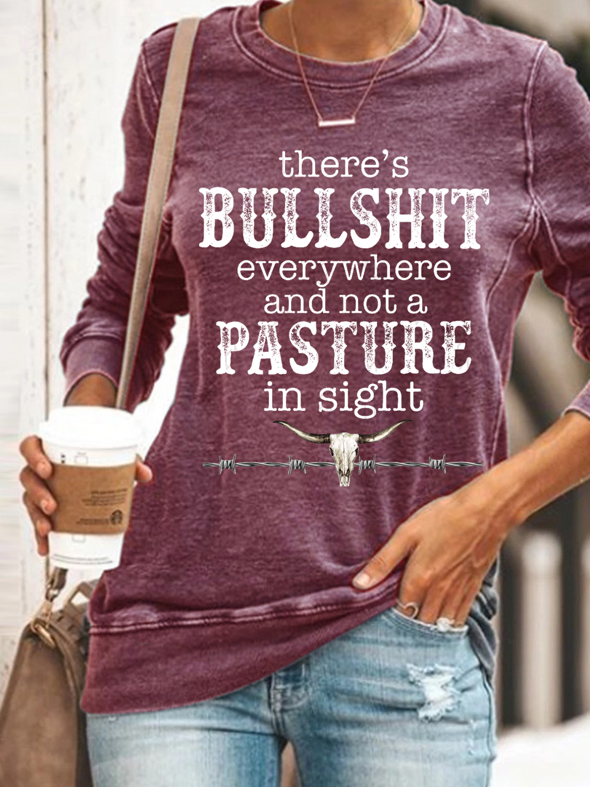 Women's Bull Everywhere And Not A Pasture In Sight Casual Cotton-Blend Sweatshirt