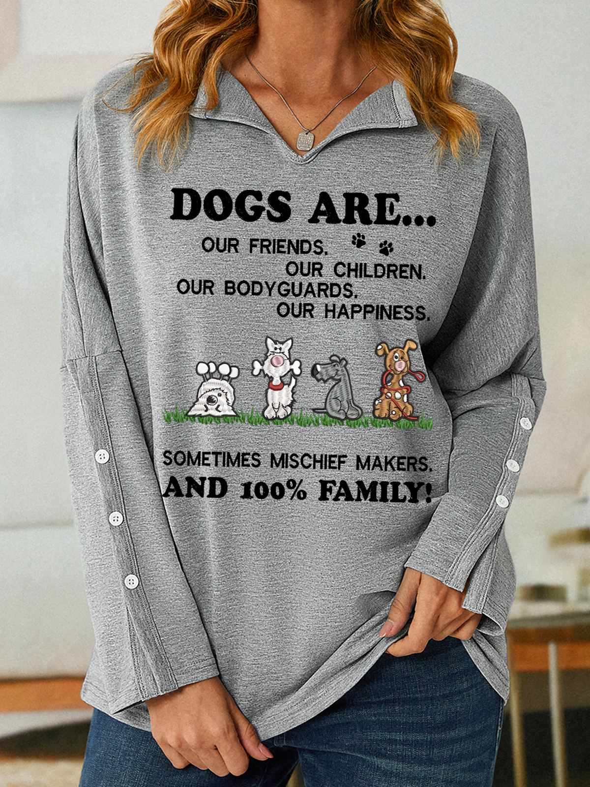 Women's Dog Are Friends, Happiness And 100% Family Shawl Collar Casual Sweatshirt
