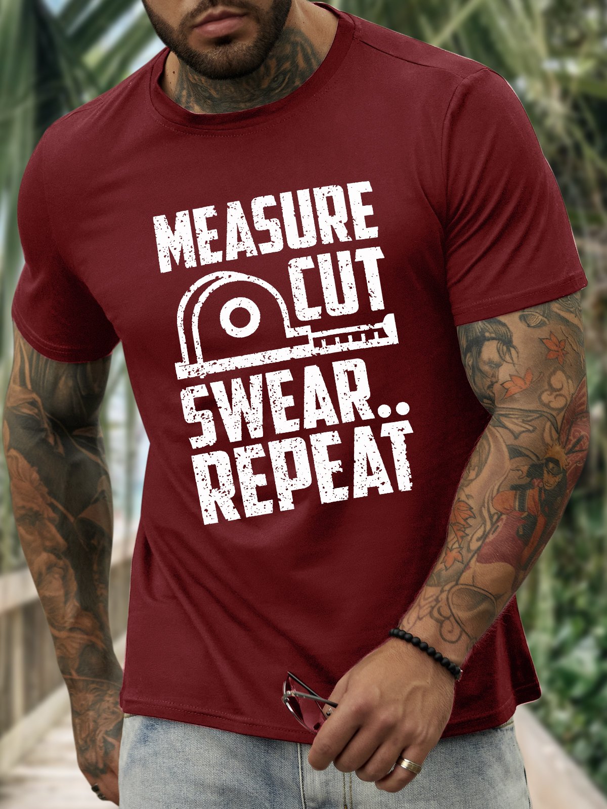 Men’s Text Letters Casual Cotton T-Shirt
