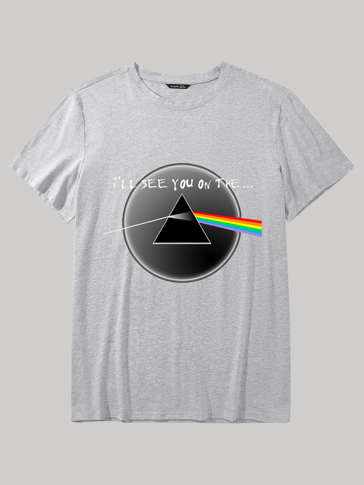 Men's Pink Floyd I'll See You on the Print Casual Color Block Cotton Crew Neck T-Shirt