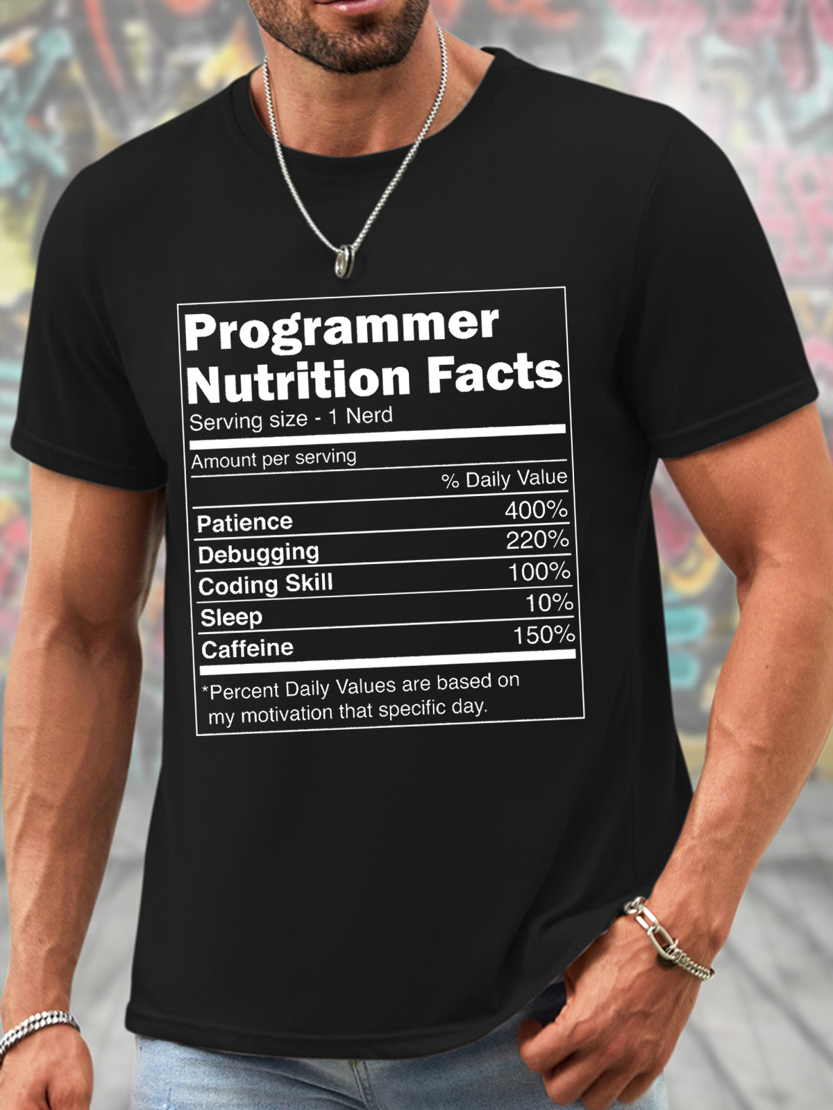 Men's Funny Coding Nutrition Facts Computer Programming Cotton Casual T-Shirt
