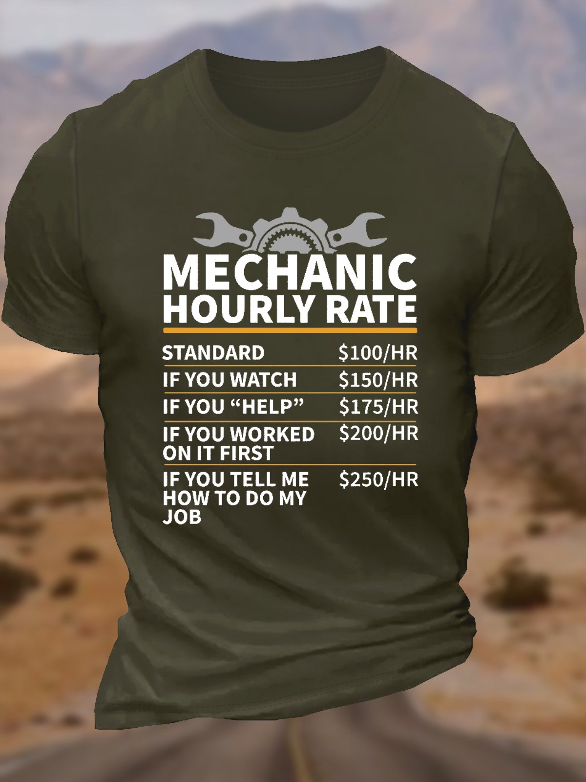 Men's Funny Mechanic Hourly Rate Cotton Casual Letters T-Shirt