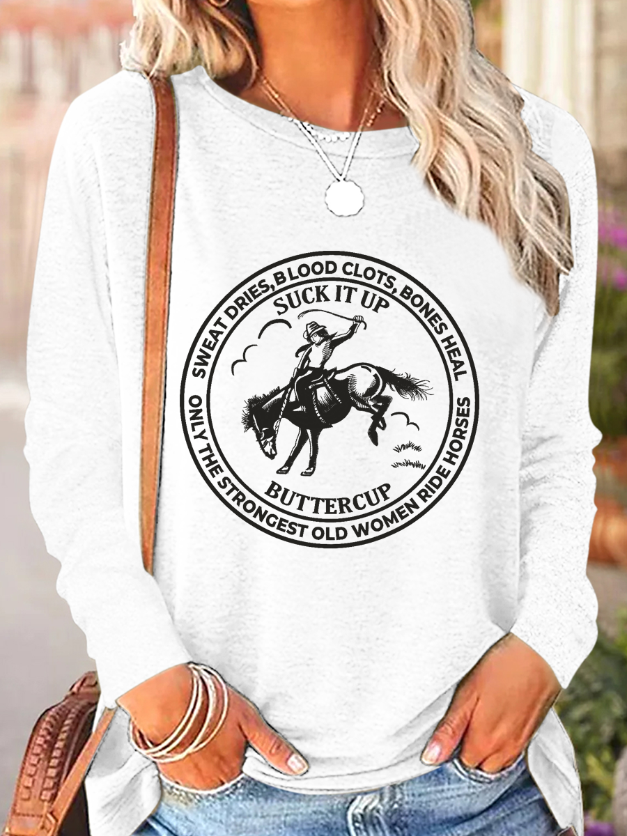 Women's Regular Fit Horse Crew Neck Casual Shirt