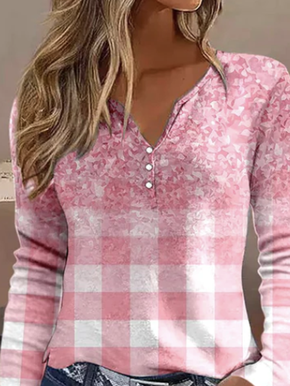 Casual Plaid Buttoned T-Shirt