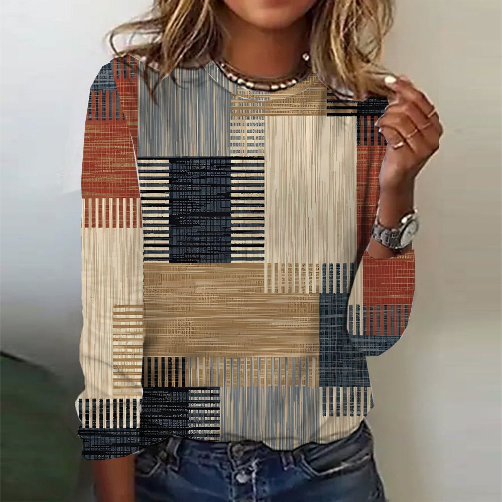 Plaid Casual Crew Neck Loose T-Shirt