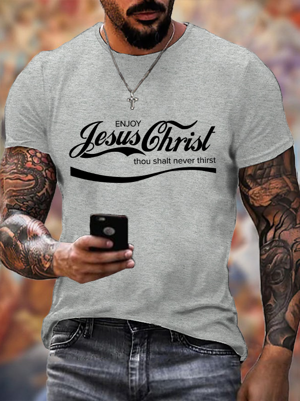 Men's Enjoy Jesus Christ Cotton Casual Text Letters Crew Neck T-Shirt