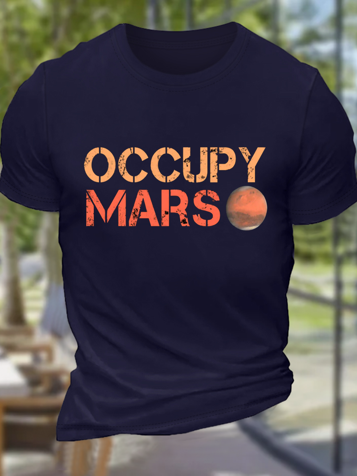 Men's Occupy Mars Text Letters Casual Cotton Loose T-Shirt
