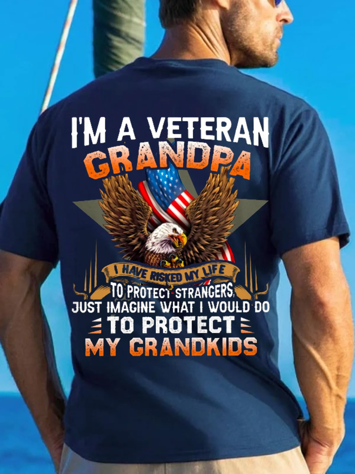 Men's I'm A Veteran Grandpa - Perfect gift for U.S Veteran Dad Grandpa Casual Cotton Text Letters T-Shirt