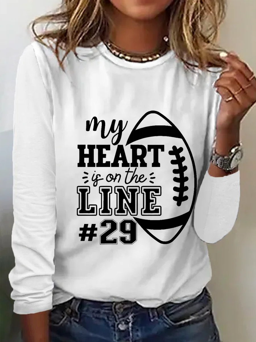 My heart is on the line American Football Regular Fit Crew Neck Casual Long Sleeve Shirt