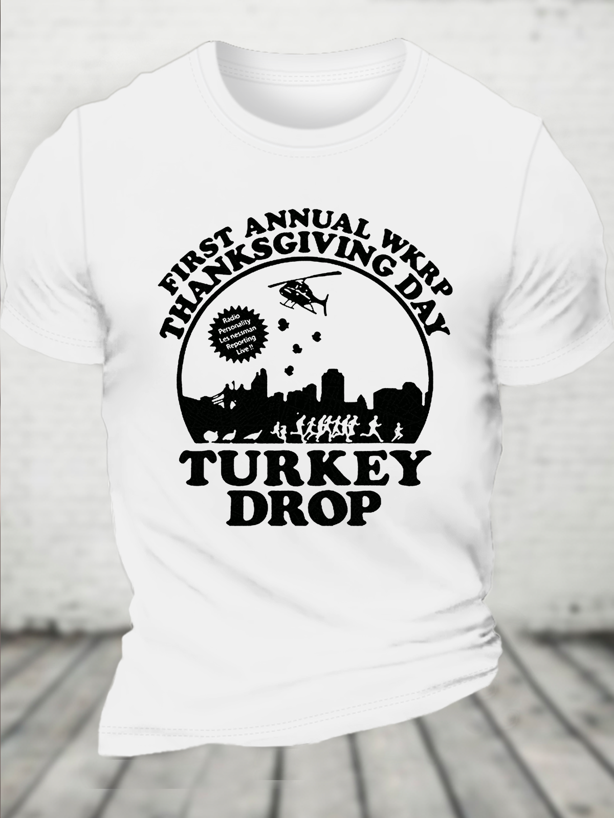 Cotton WKRP Turkeys Away Casual Crew Neck T-Shirt
