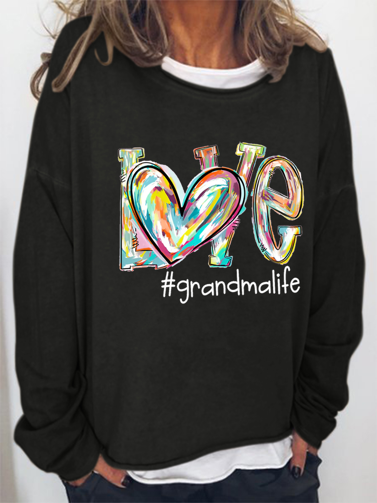 Women's Love Grandma Life Cotton-Blend Casual Cotton-Blend Sweatshirt