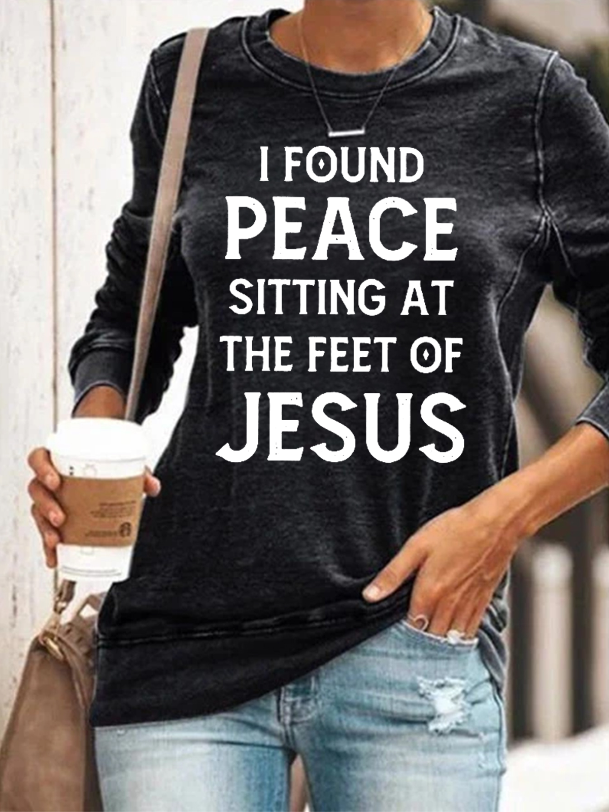 I Found Peace Sitting At The Feet Of Jesus Casual Cotton-Blend Sweatshirt