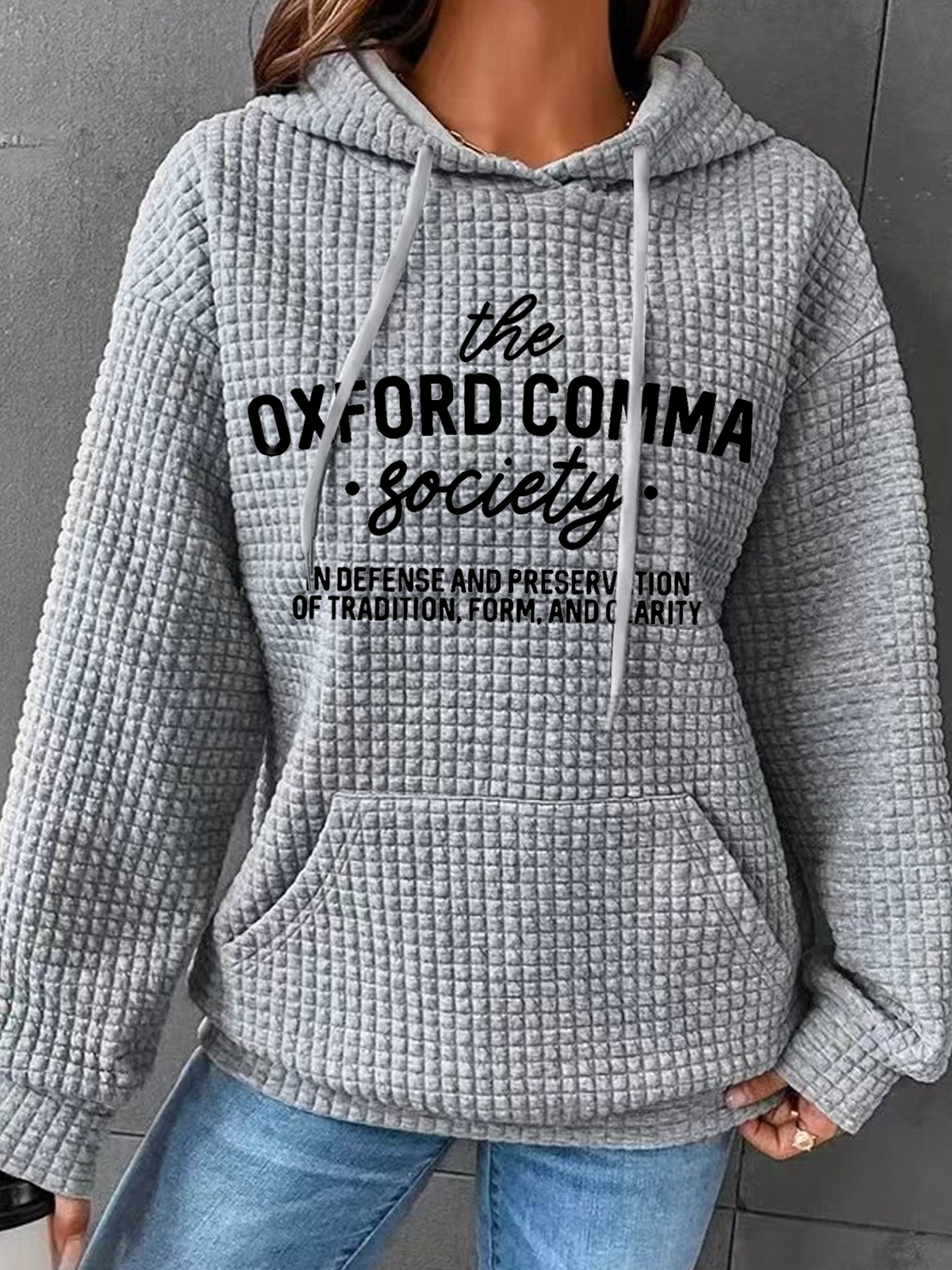 The Oxford Teacher Comma Society Print Casual Cotton-Blend Casual Hoodie Loose Hoodie