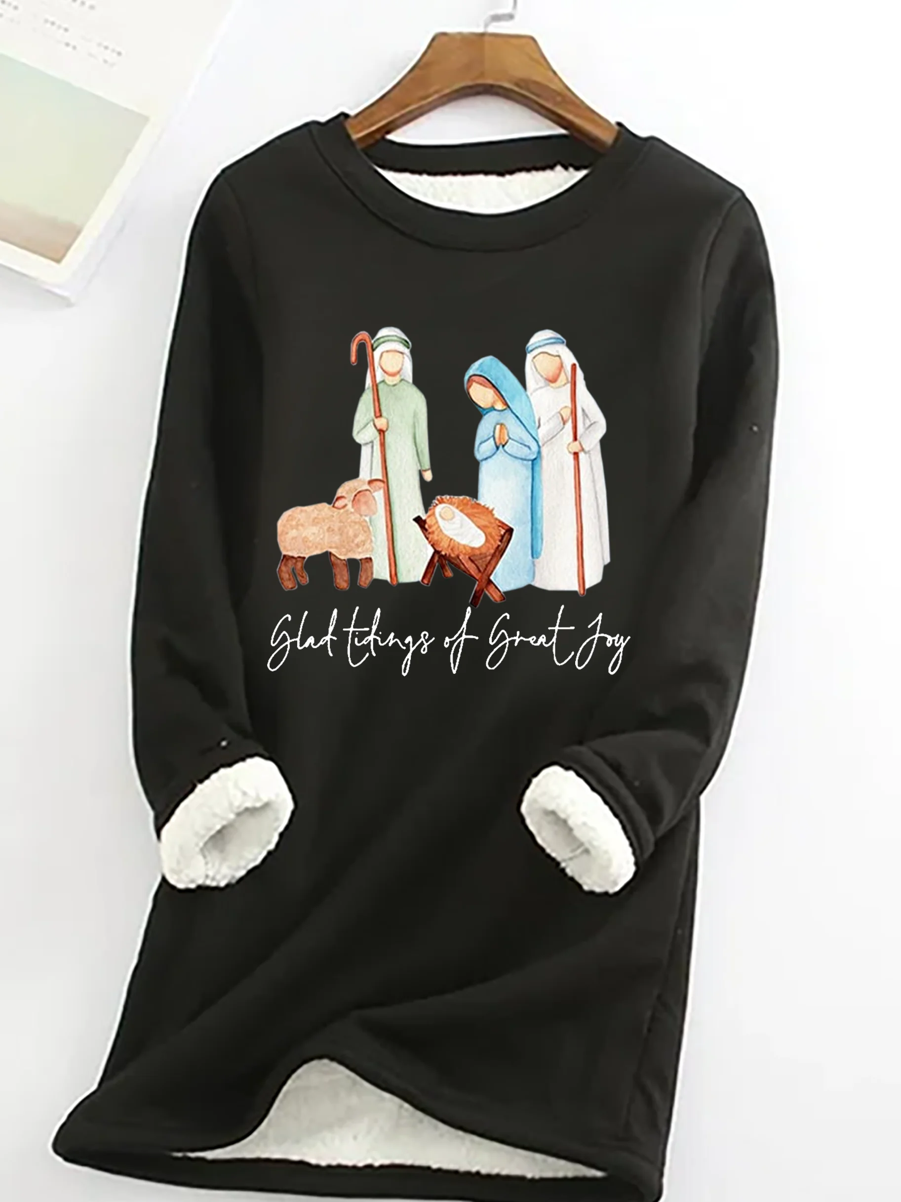 Women's Glad Tidings Of Great Joy Nativity Christmas Casual Fleece Sweatshirt