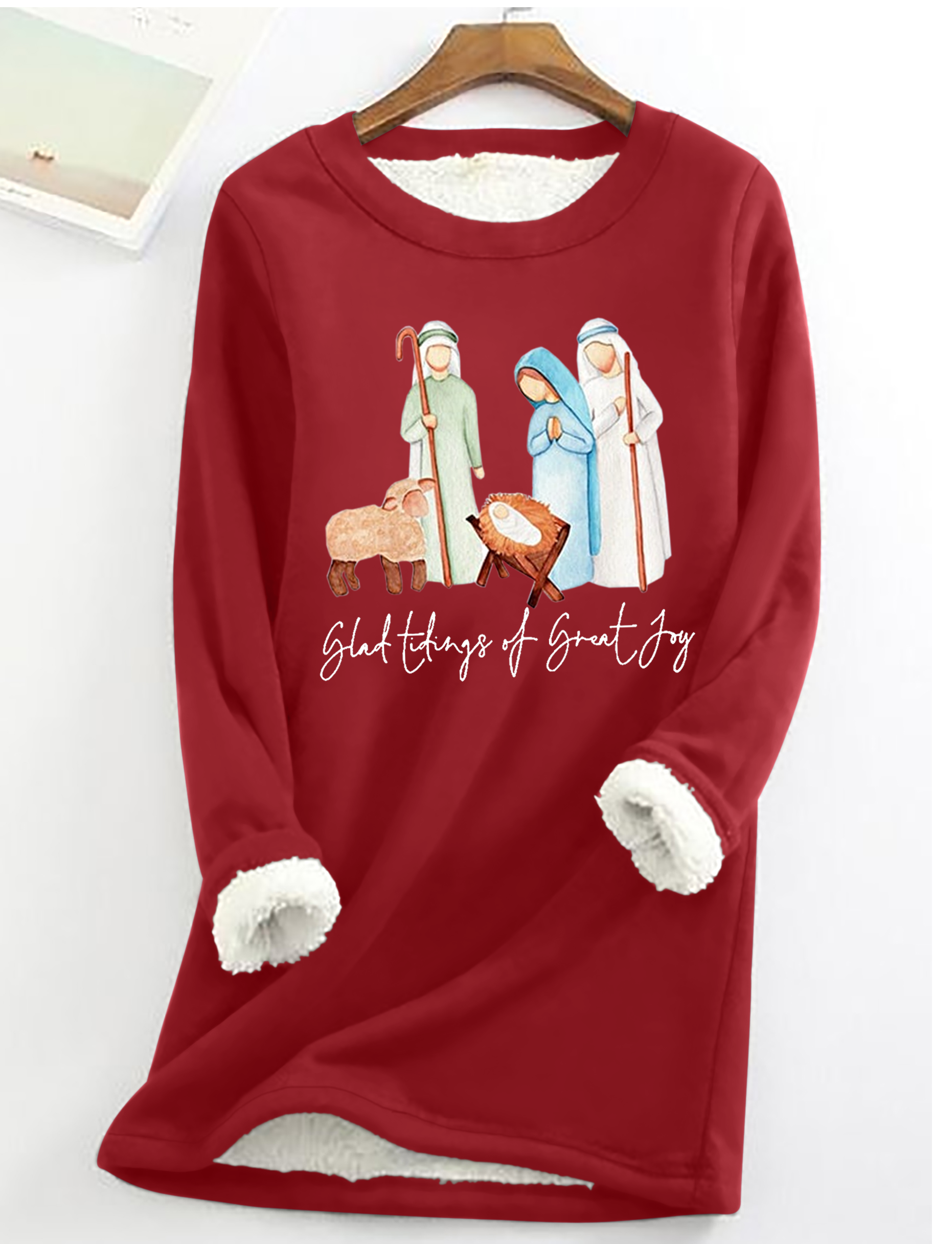 Women's Glad Tidings Of Great Joy Nativity Christmas Casual Fleece Sweatshirt