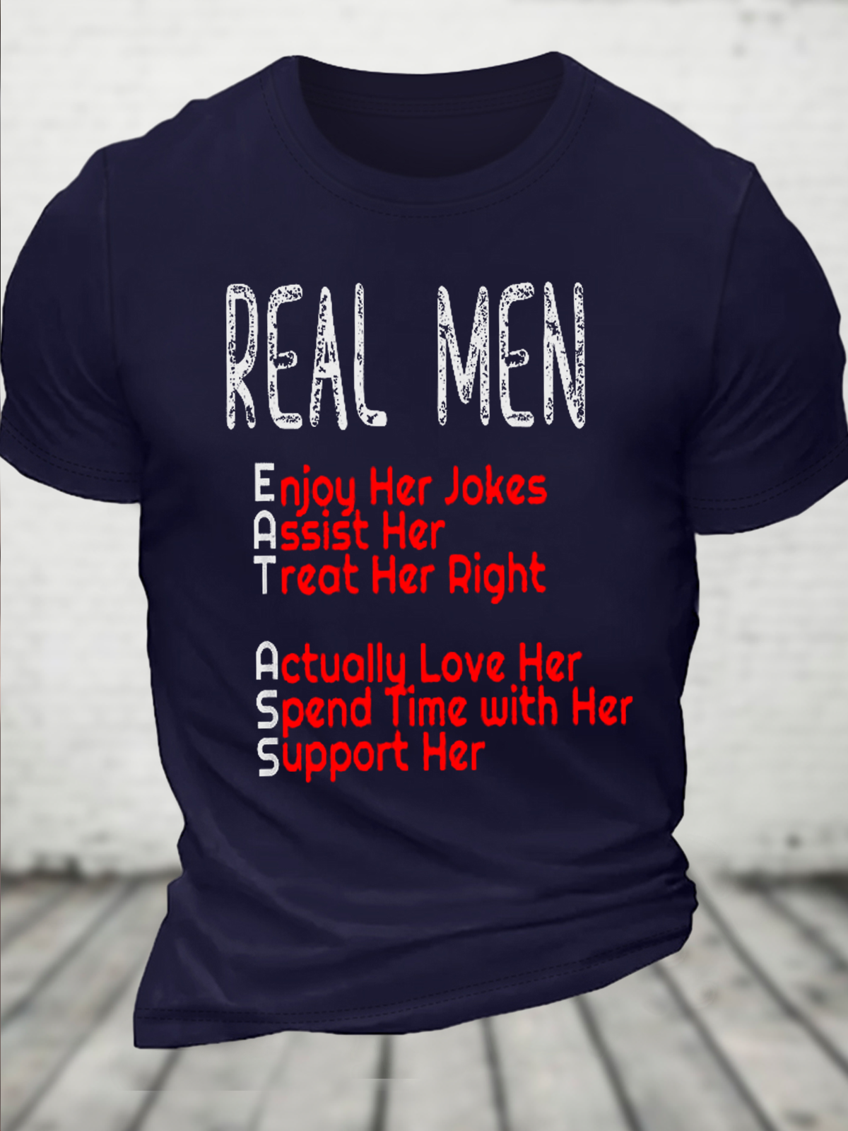 Cotton Real Men Eat Ass Funny Casual Crew Neck Text Letters T-Shirt