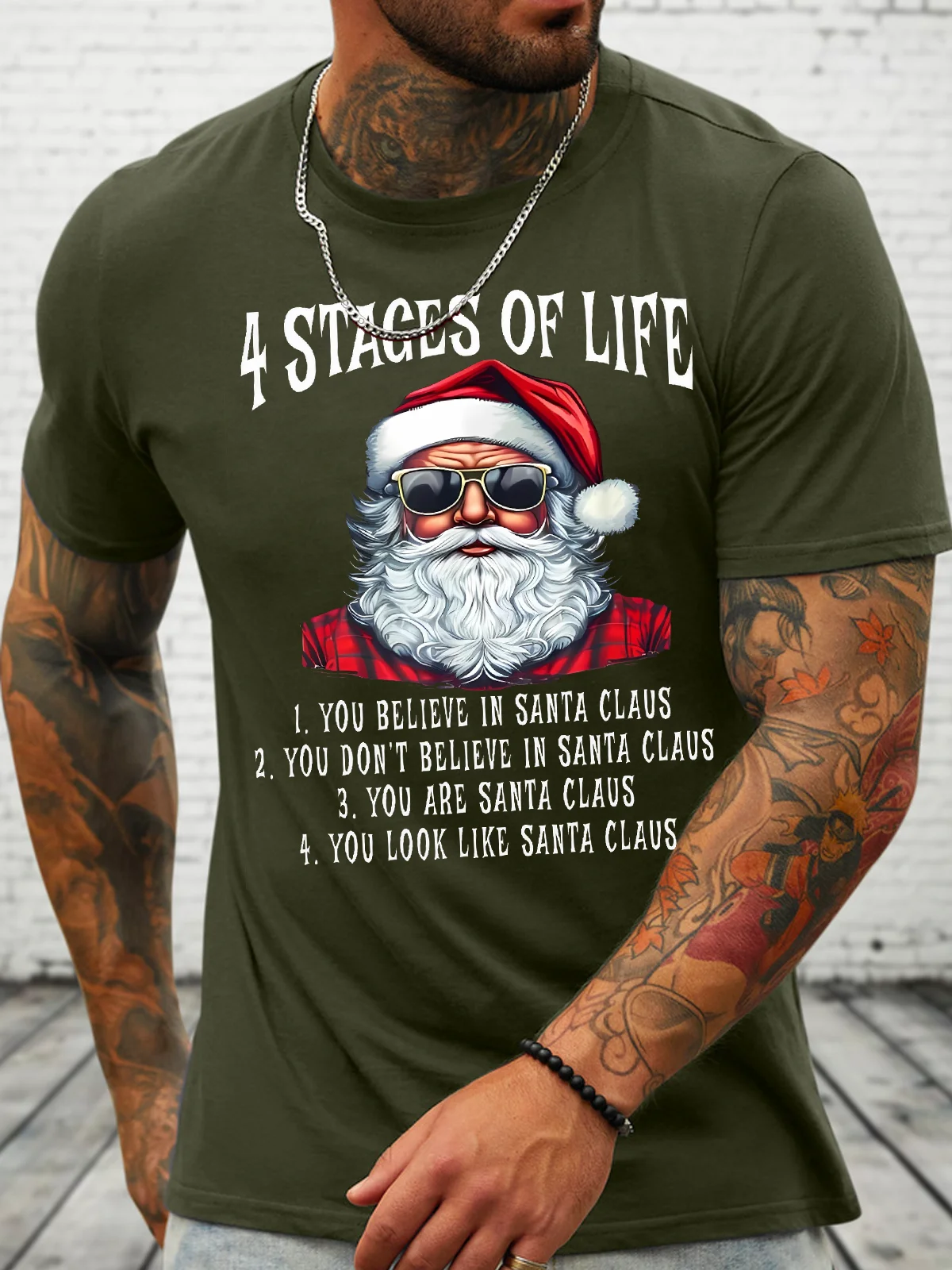 Cotton 4 Stages Of Life Funny Christmas Casual Text Letters T-Shirt