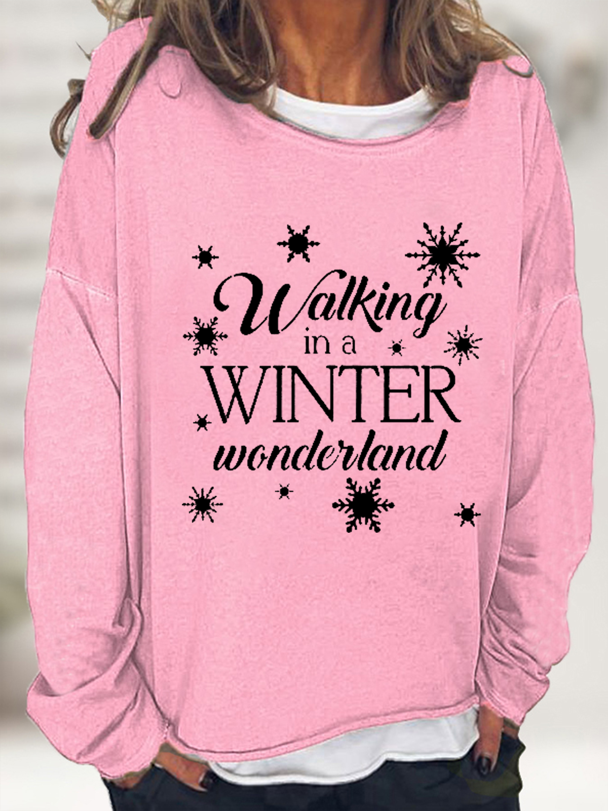 Women's Walking In A Winter Wonderland Print Snowflake Sweatshirt