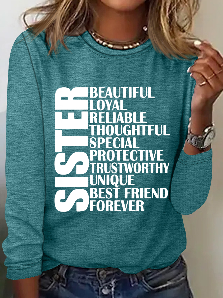 Funny Sister Simple Cotton-Blend Long Sleeve Shirt