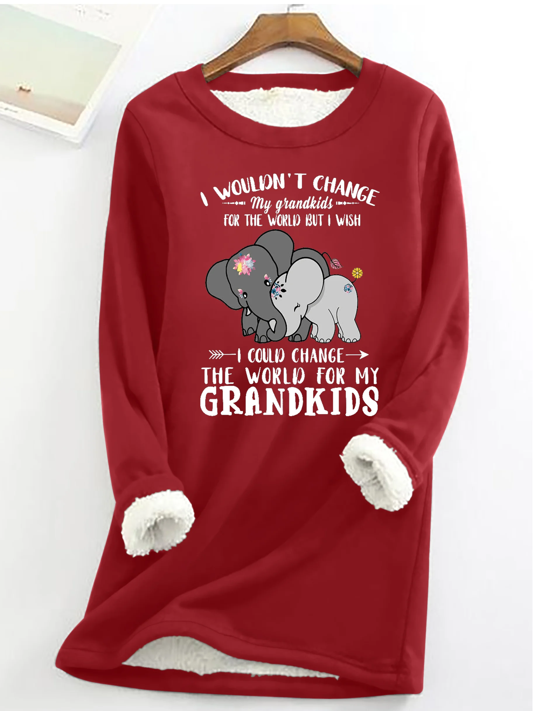 Women's Funny I Wouldn't Change My Grandkids For The World But I Wish I Could Change The World For My Grandkids Elephants  Casual Fleece Sweatshirt