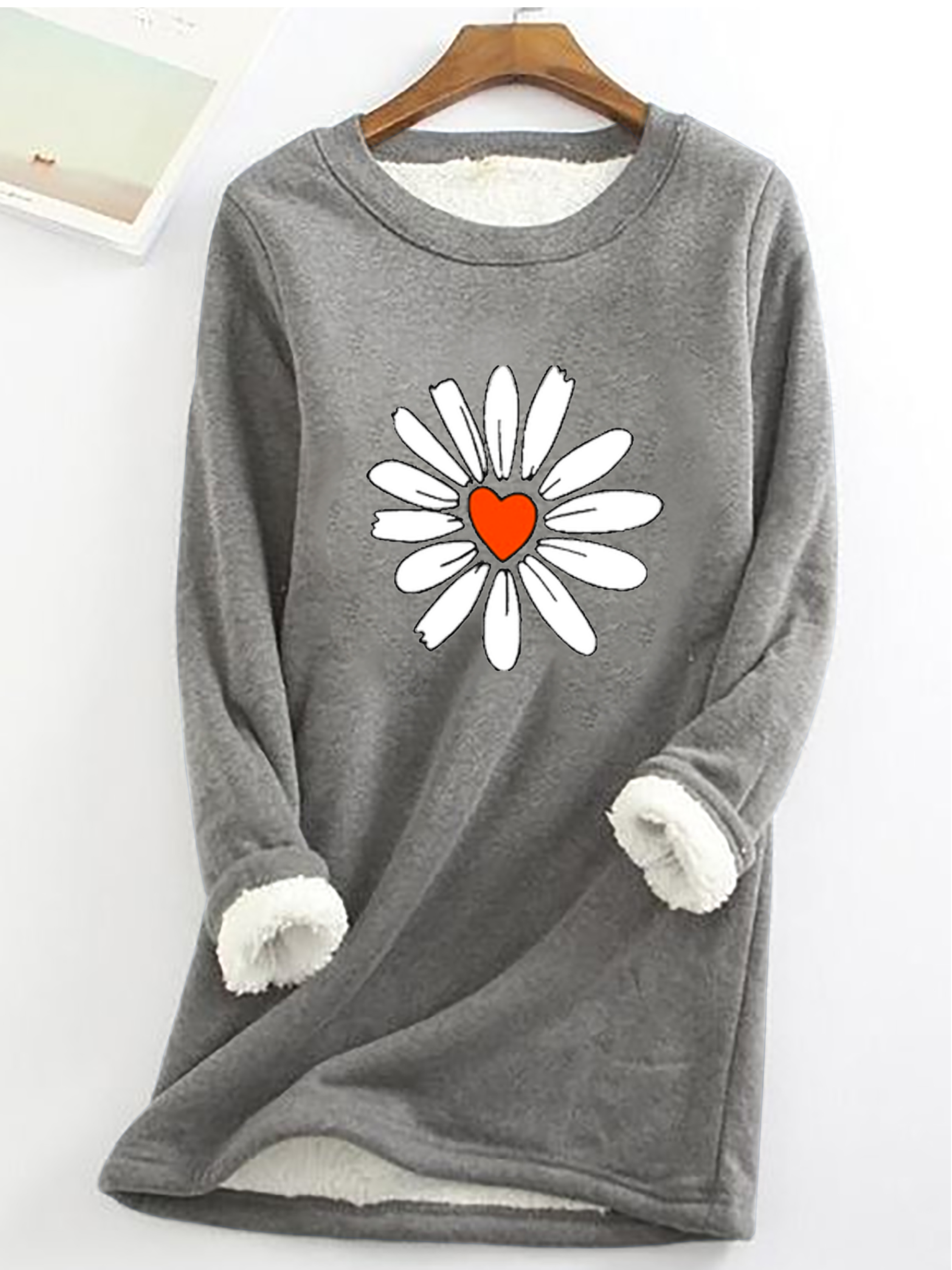 Casual Daisy Print Fleece Sweatshirt
