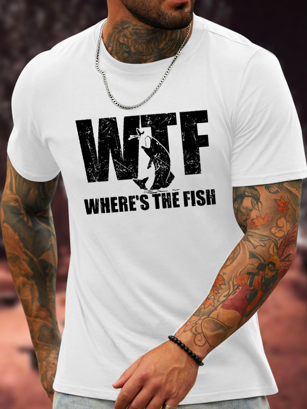 Cotton WTF Where's The Fish Men's Funny Fishing Casual Crew Neck T-Shirt