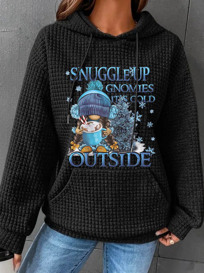 Snuggle Up Gnomies It's Cold Outside Loose Simple Christmas Cotton-Blend Hoodie