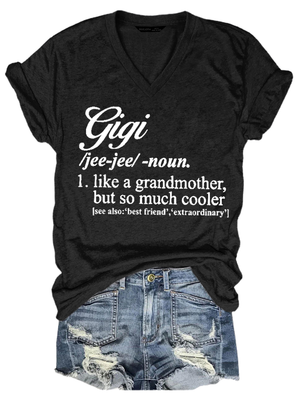 Women's Funny Gigi Like A Grandmother But So Much Cooler V Neck Text Letters Casual T-Shirt