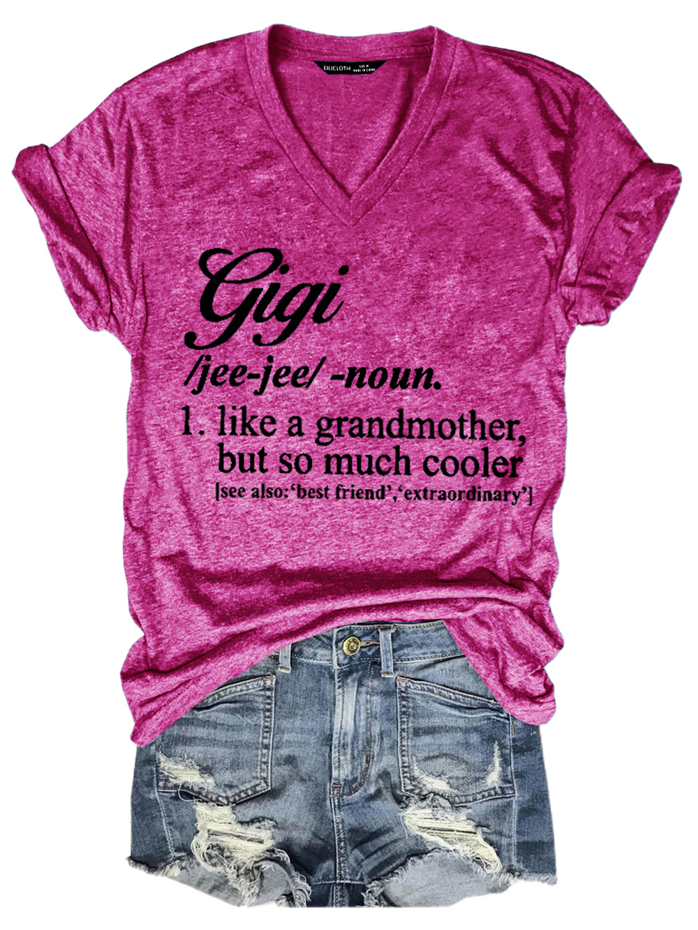 Women's Funny Gigi Like A Grandmother But So Much Cooler V Neck Text Letters Casual T-Shirt