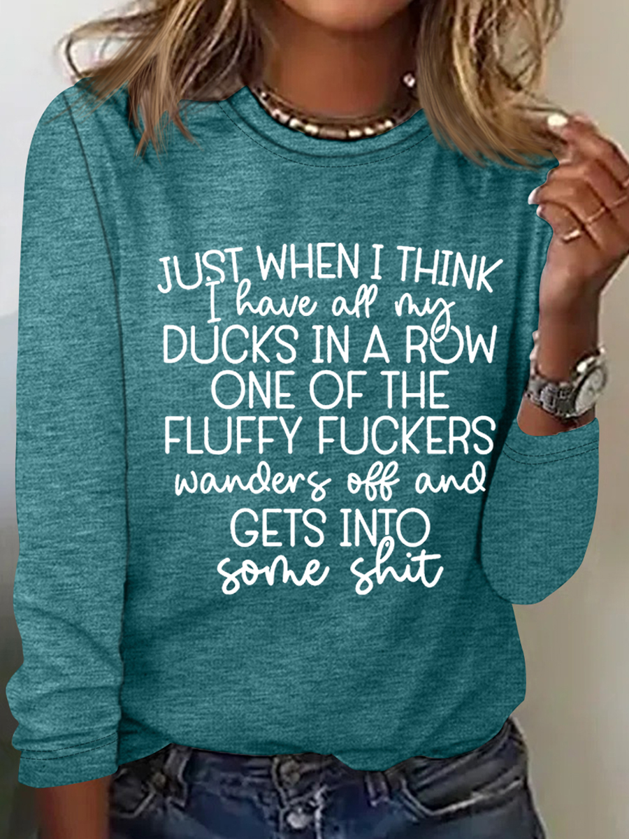 Women's Ducks In A Row Funny Regular Fit Simple Long Sleeve Shirt