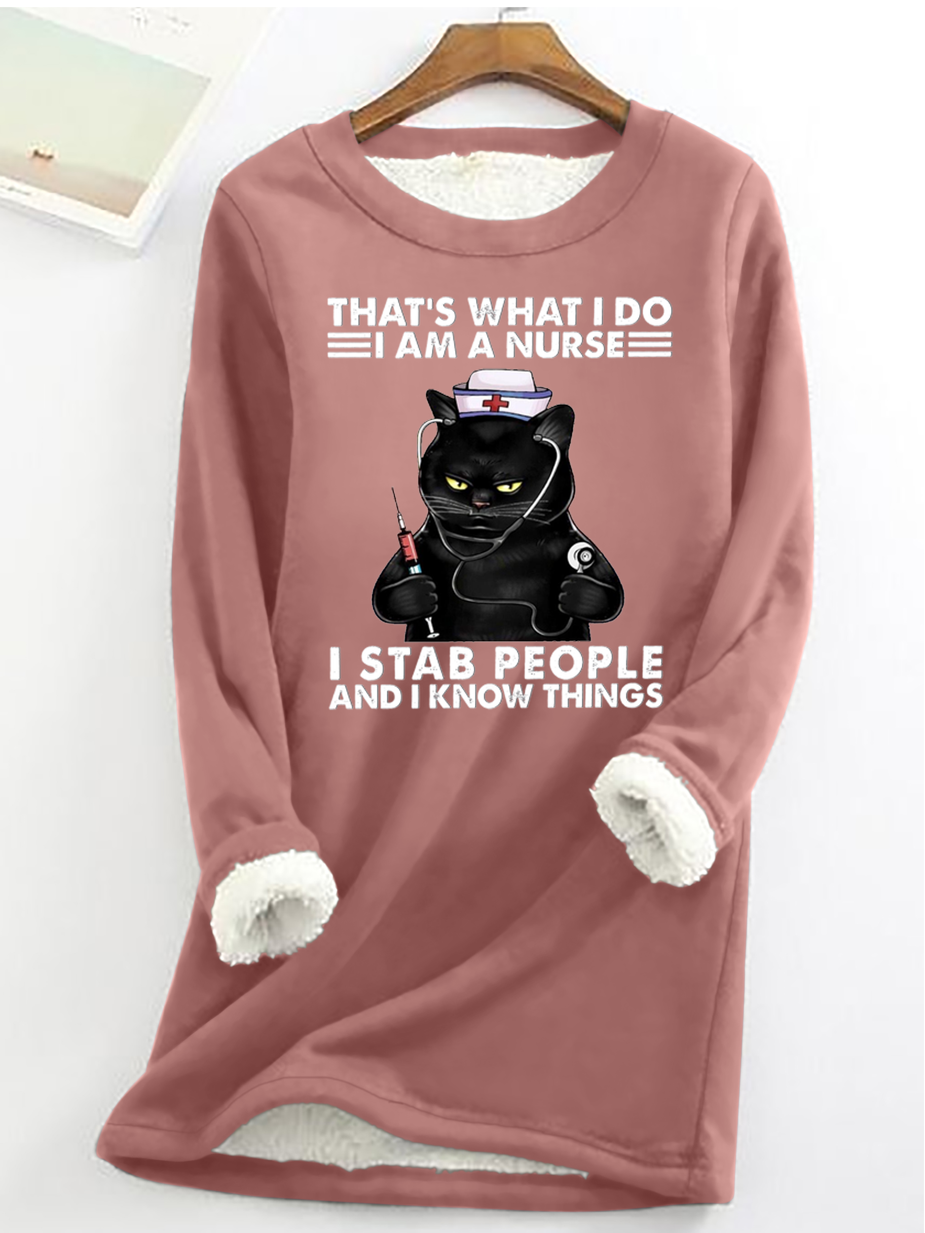 Women‘s Funny Word That's What I Do I Am A Nurse Black Cat Crew Neck Casual Sweatshirt