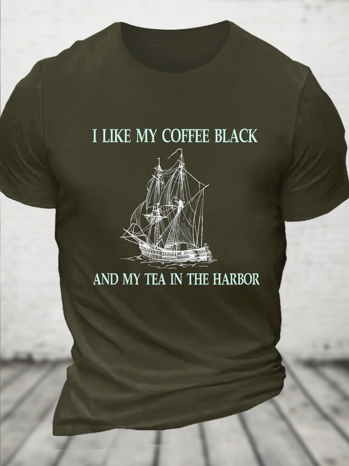 Cotton I Like My Coffee Black And Tea In The Harbor Casual Crew Neck Loose T-Shirt
