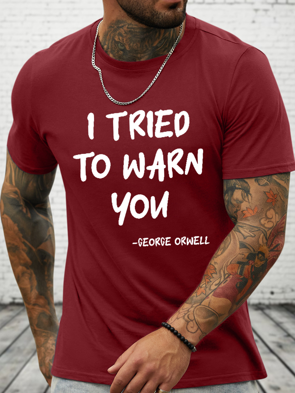 Cotton I Tried To Warn You Orwell Crew Neck Text Letters Casual T-Shirt