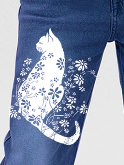 Funny Cat Casual Loose Daisy Jeans
